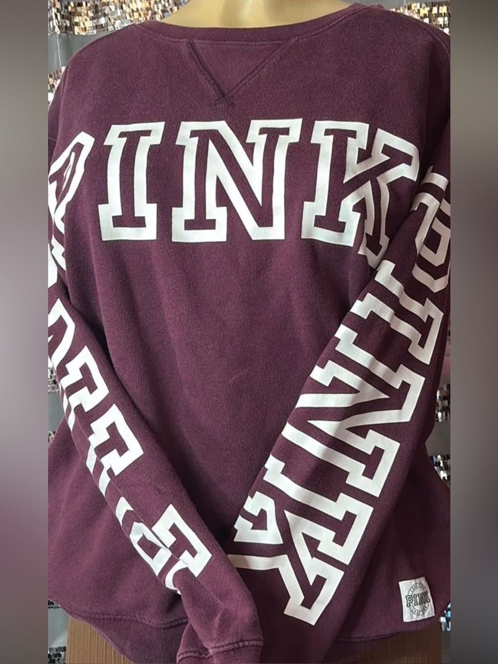 PINK Victoria's Secret Maroon Crewneck Sweatshirt with White Lettering